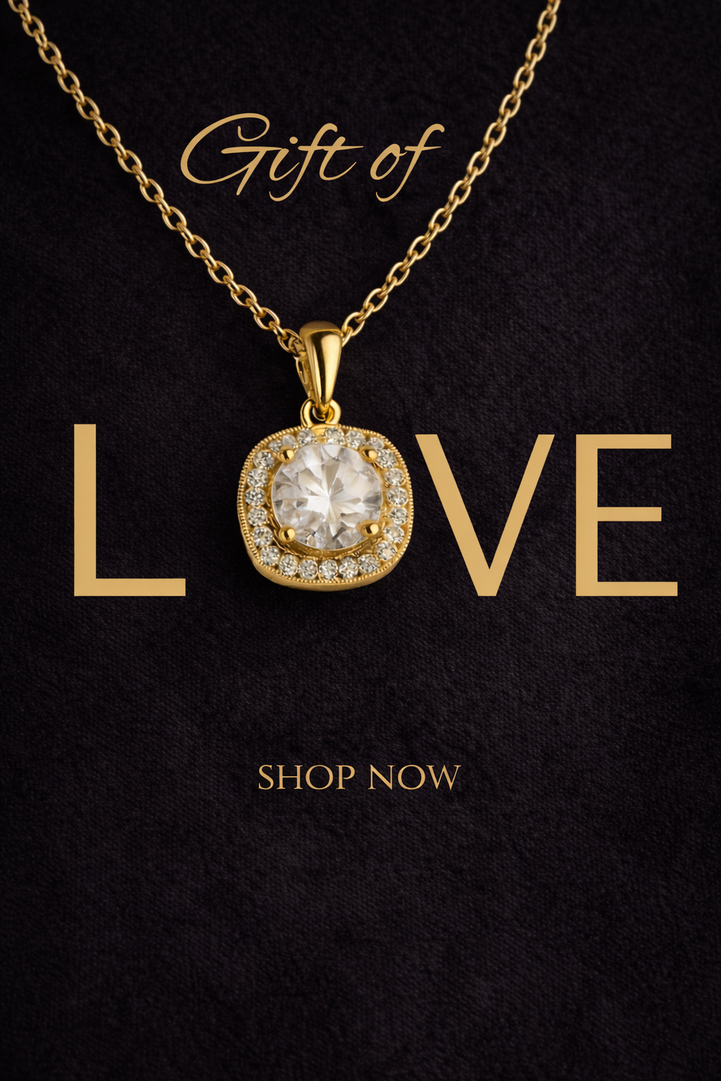 Luxury gold pendant necklace with crystal stone, perfect romantic gift jewellery for women.