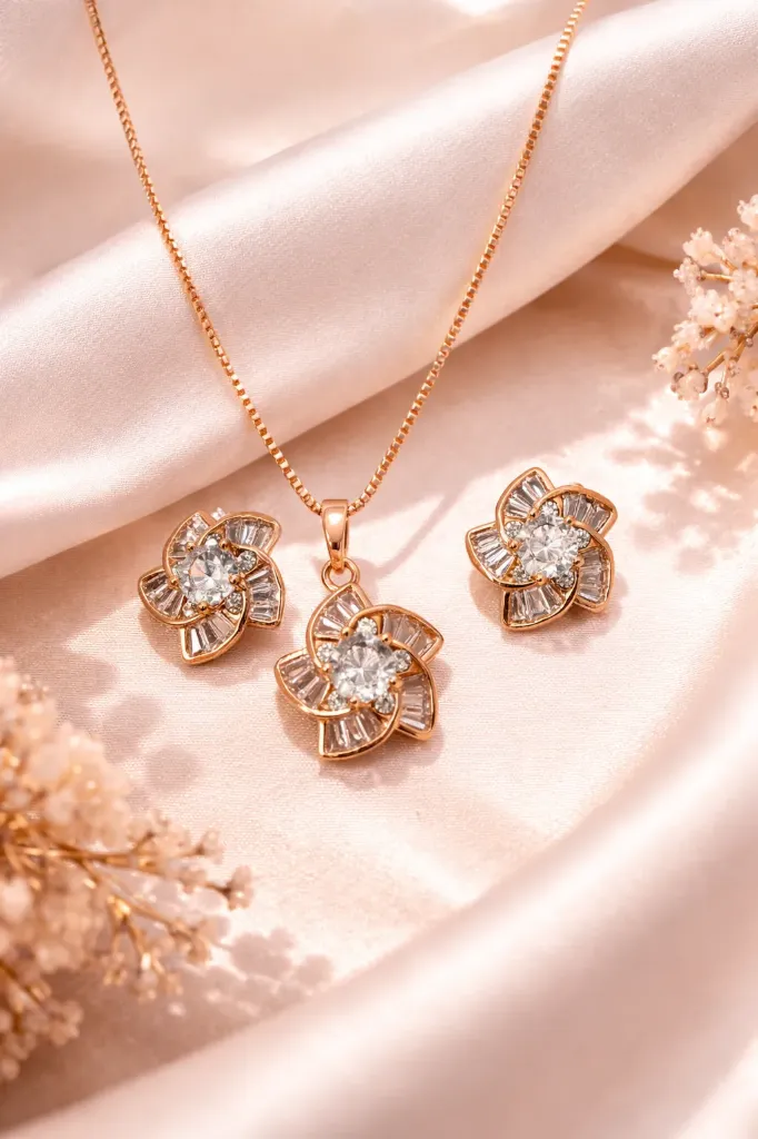 [DC 026] Aurora Swirl Crystal Necklace & Earring Set