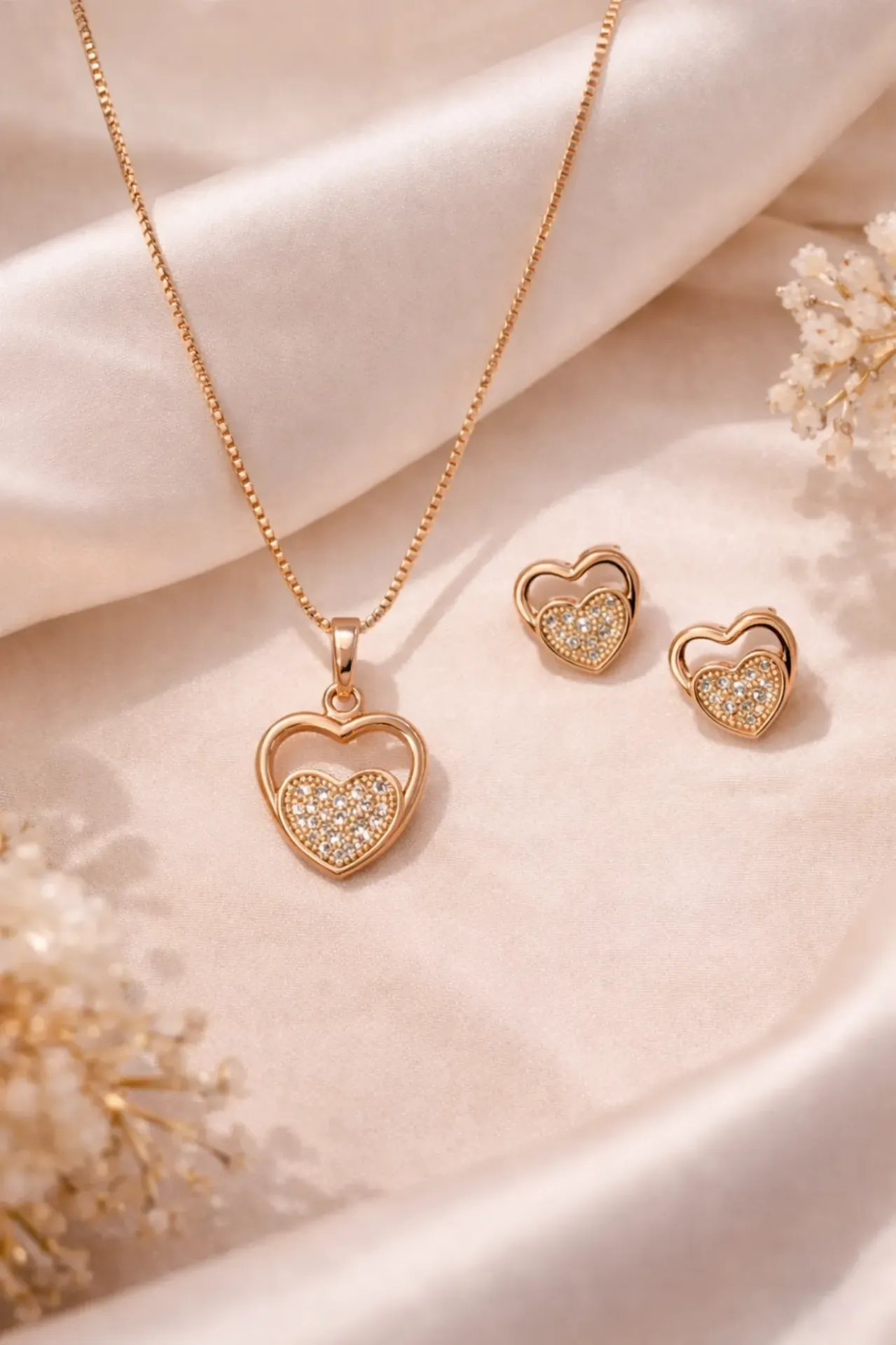 Heart Crystal Necklace & Earring Set