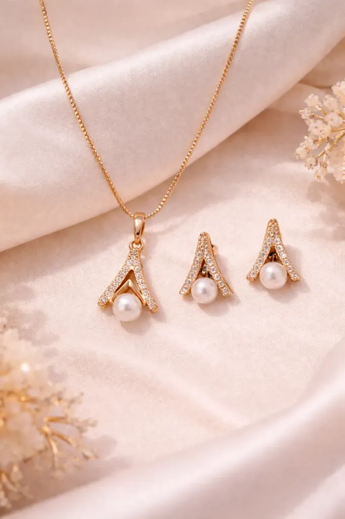[DC 029] Aurelia Pearl Prism Necklace & Earring Set