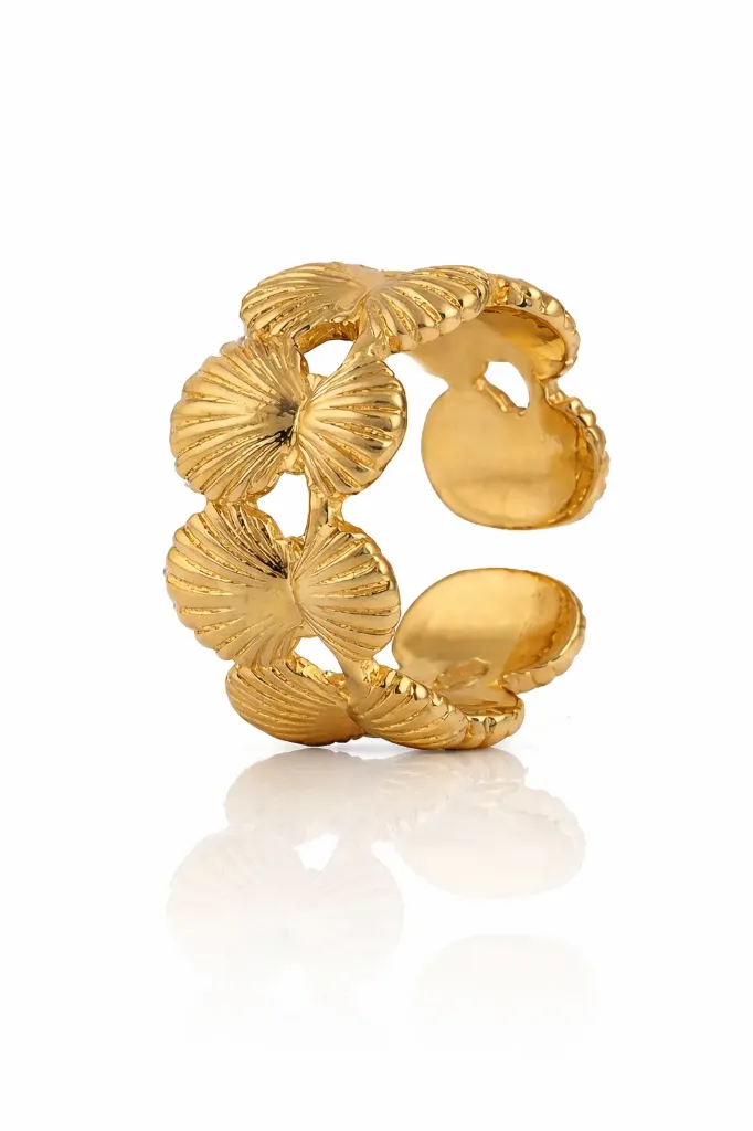 Textured Leaf Design Adjustable Statement Ring