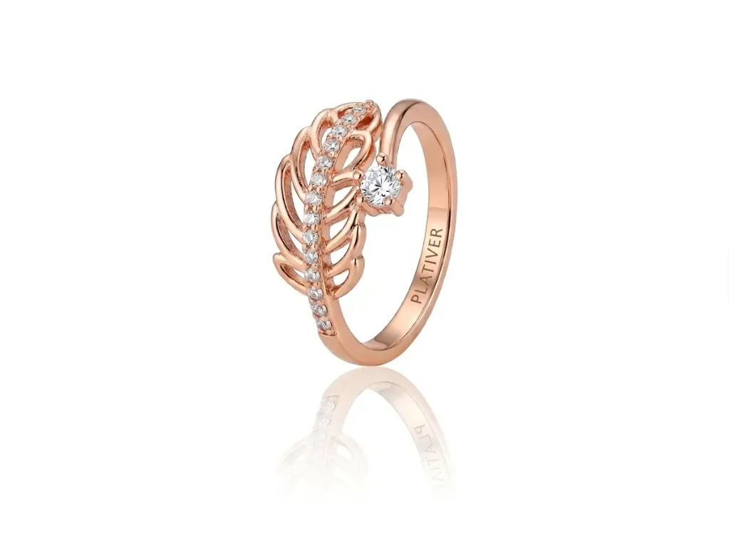Rose Gold Leaf Design Diamond Accent Open Ring