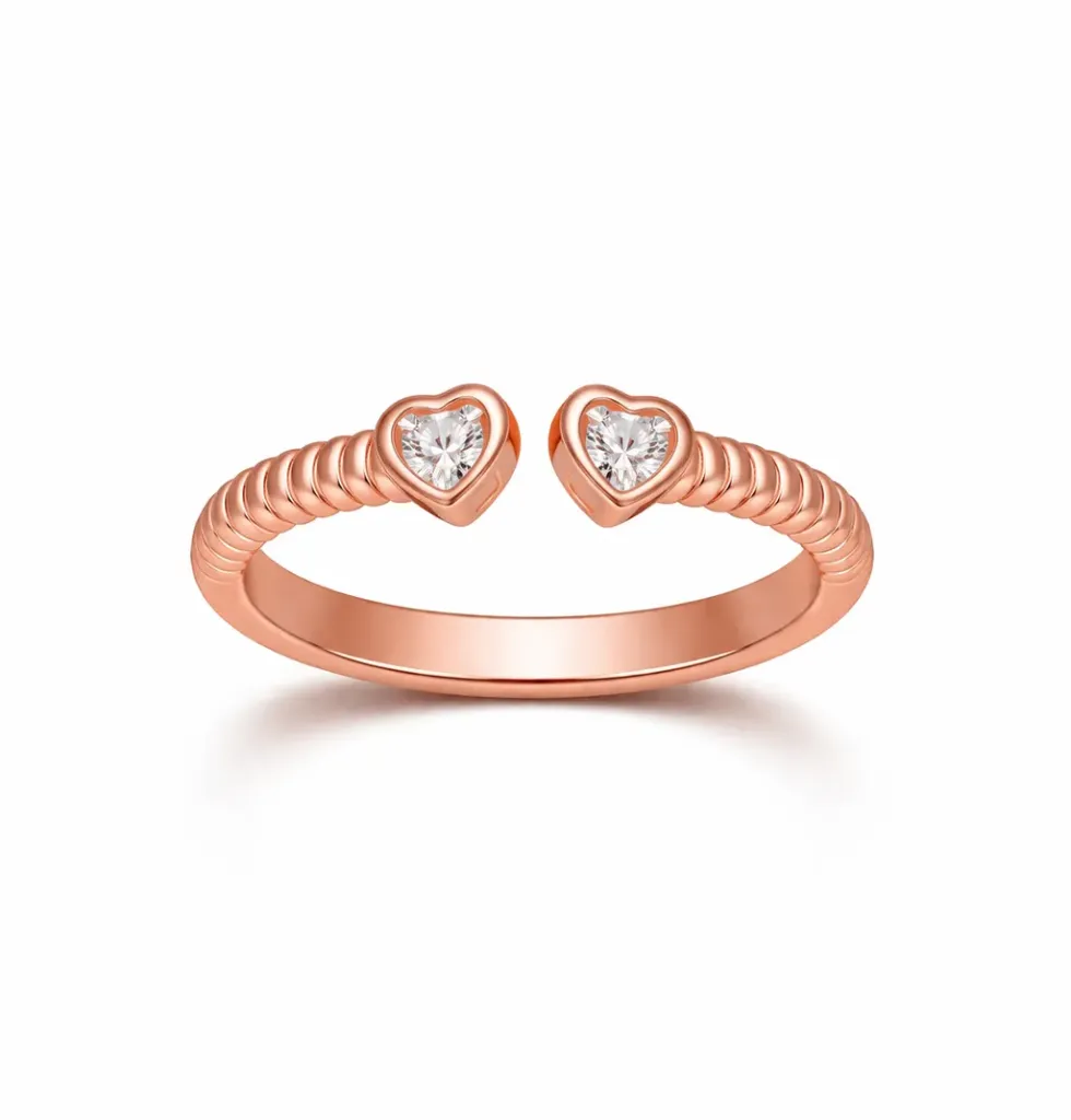 Twin Heart Open Rose Gold Ring