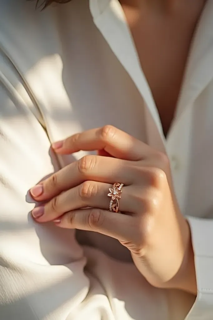 [DC 054] Floral Sparkle Rose Gold Ring