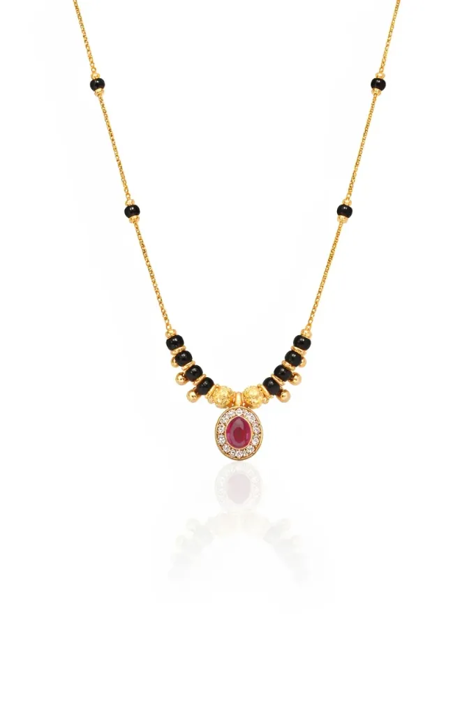 [DC 055] Classic Black Bead Mangalsutra with Ruby Pendant