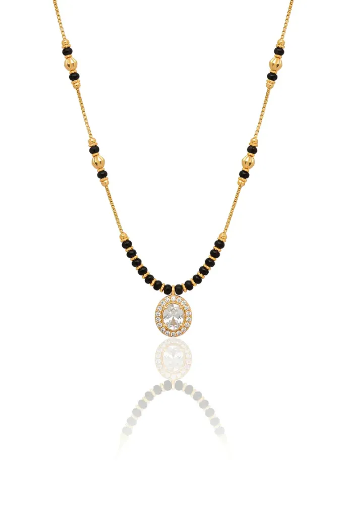 [DC 056] Elegant Black Bead Mangalsutra with Crystal Pendant