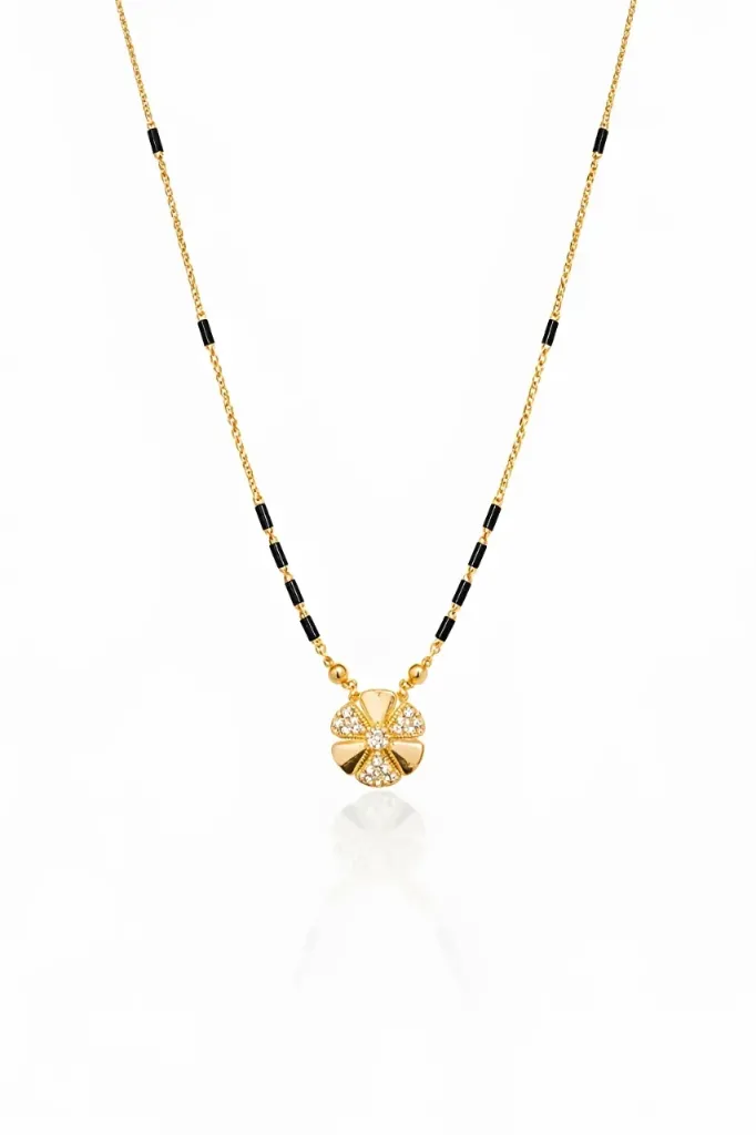 Designer Black Bead Mangalsutra with Gold Pendant