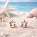 Colorful Floral Stone Gold Stud Earrings