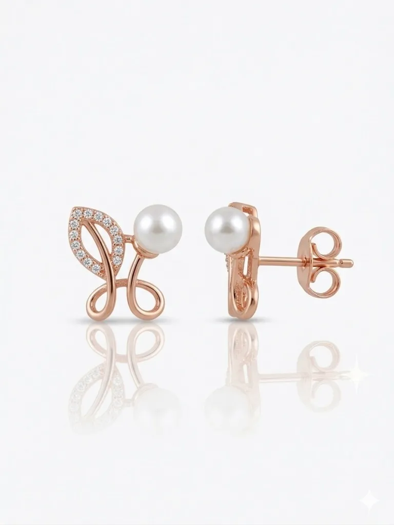 [DC 063] Elegant Butterfly Pearl Stud Earrings
