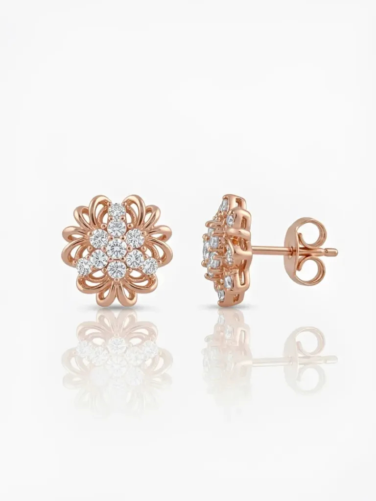[DC 065] Elegant Floral Diamond Stud Earrings