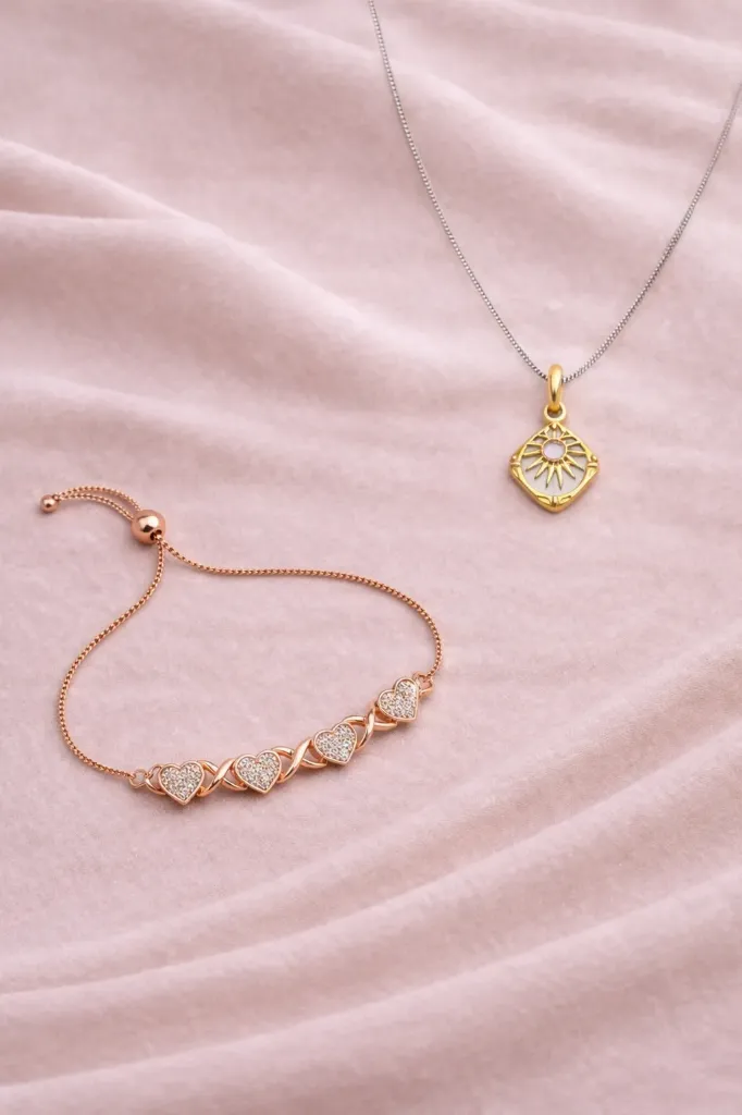 Pendant Necklace with Crystal Heart Bracelet Set