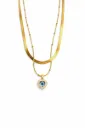 Gold Layered Necklace Set with Evil Eye Heart Pendant