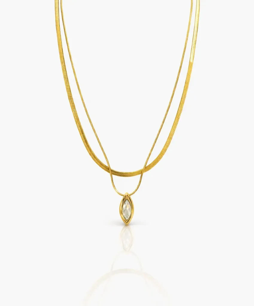 [KZ 024] Layered Necklace with Marquise Crystal Pendant