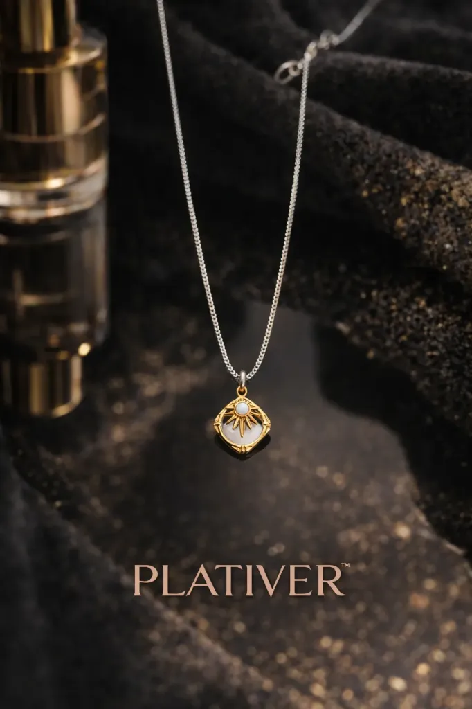 Diamond Shaped Sun Pendant Necklace with Pearl