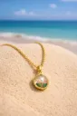 Gold Chain Necklace with Pearl and Green Leaf Pendant KZ 027