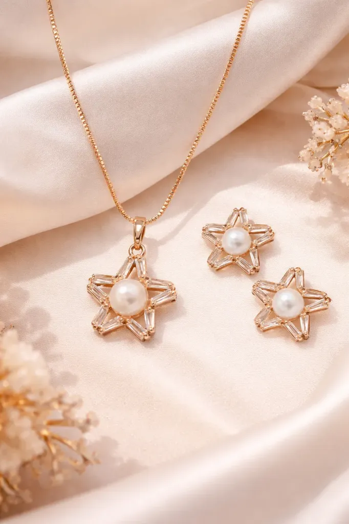 [DC 025] Celeste Pearl Star Necklace & Earring Set